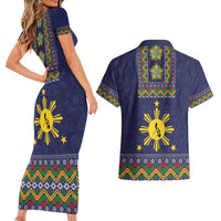 Philippines Merry Christmas Couples Matching Short Sleeve Bodycon Dress and Hawaiian Shirt Maligayang Pasko with Parol and Xmas Pattern Barong Style LT03 - Polynesian Pride