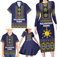 Philippines Merry Christmas Family Matching Long Sleeve Bodycon Dress and Hawaiian Shirt Maligayang Pasko with Parol and Xmas Pattern Barong Style LT03 - Polynesian Pride