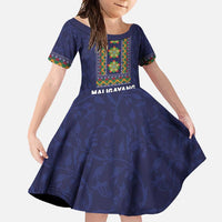 Philippines Merry Christmas Family Matching Mermaid Dress and Hawaiian Shirt Maligayang Pasko with Parol and Xmas Pattern Barong Style LT03 Daughter's Dress Blue - Polynesian Pride