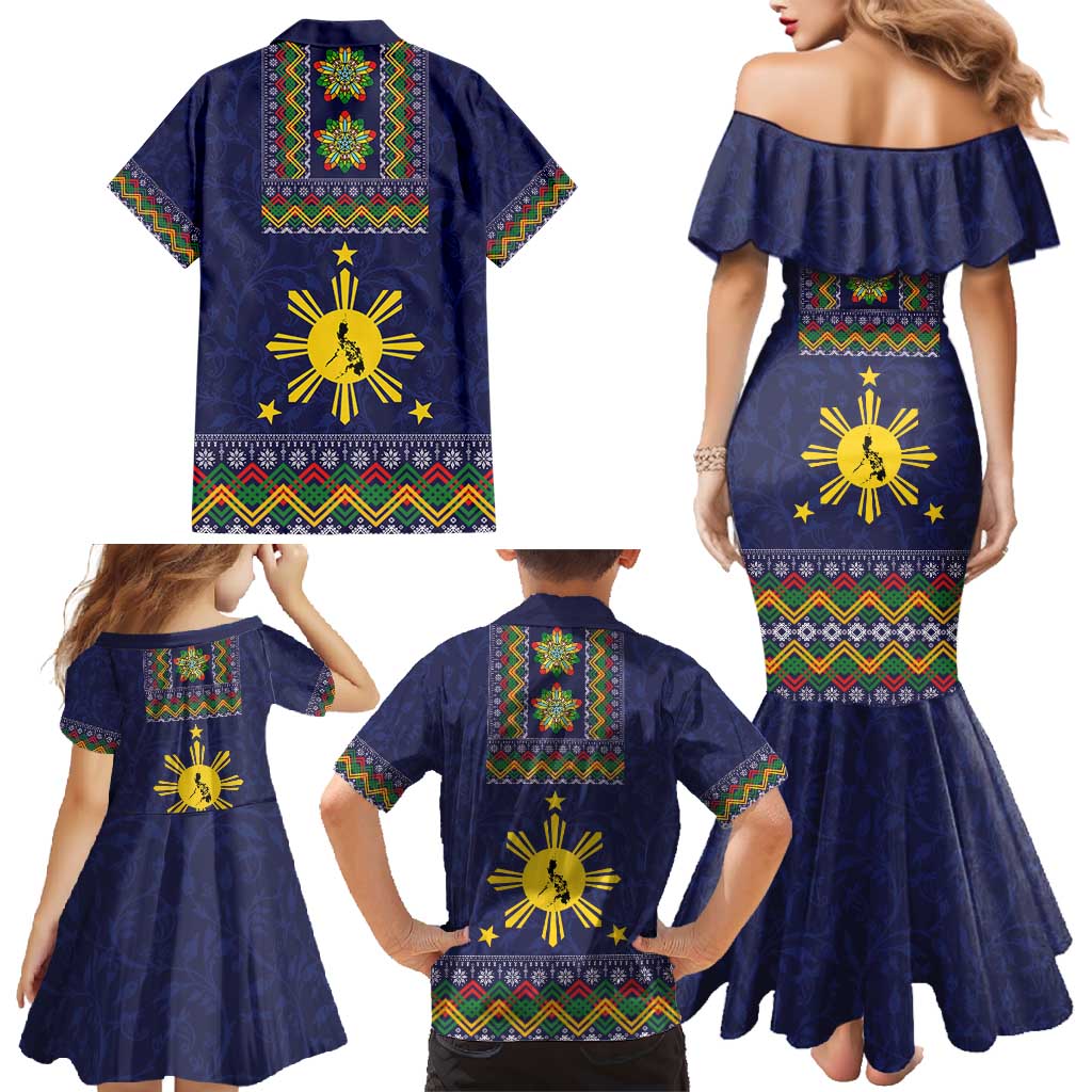 Philippines Merry Christmas Family Matching Mermaid Dress and Hawaiian Shirt Maligayang Pasko with Parol and Xmas Pattern Barong Style LT03 - Polynesian Pride