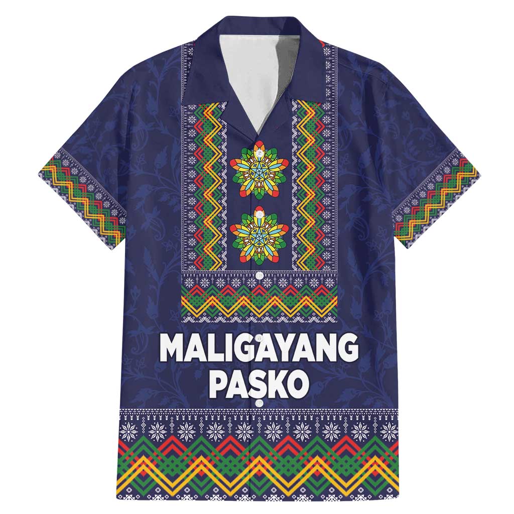 Philippines Merry Christmas Family Matching Mermaid Dress and Hawaiian Shirt Maligayang Pasko with Parol and Xmas Pattern Barong Style LT03 Dad's Shirt - Short Sleeve Blue - Polynesian Pride