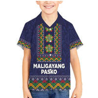 Philippines Merry Christmas Family Matching Mermaid Dress and Hawaiian Shirt Maligayang Pasko with Parol and Xmas Pattern Barong Style LT03 Son's Shirt Blue - Polynesian Pride