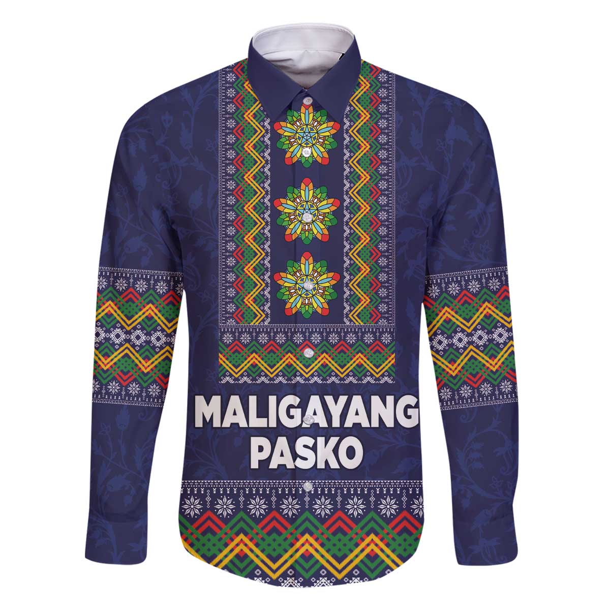 Philippines Merry Christmas Family Matching Off The Shoulder Long Sleeve Dress and Hawaiian Shirt Maligayang Pasko with Parol and Xmas Pattern Barong Style LT03 Dad's Shirt - Long Sleeve Blue - Polynesian Pride