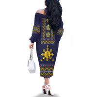 Philippines Merry Christmas Family Matching Off The Shoulder Long Sleeve Dress and Hawaiian Shirt Maligayang Pasko with Parol and Xmas Pattern Barong Style LT03 - Polynesian Pride