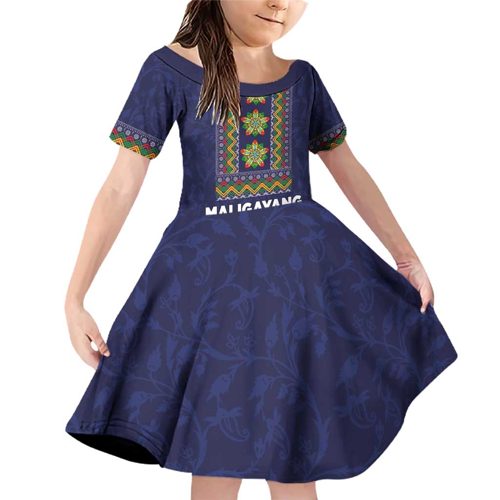 Philippines Merry Christmas Family Matching Off Shoulder Short Dress and Hawaiian Shirt Maligayang Pasko with Parol and Xmas Pattern Barong Style LT03 Daughter's Dress Blue - Polynesian Pride