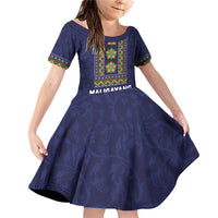 Philippines Merry Christmas Family Matching Off Shoulder Short Dress and Hawaiian Shirt Maligayang Pasko with Parol and Xmas Pattern Barong Style LT03 Daughter's Dress Blue - Polynesian Pride