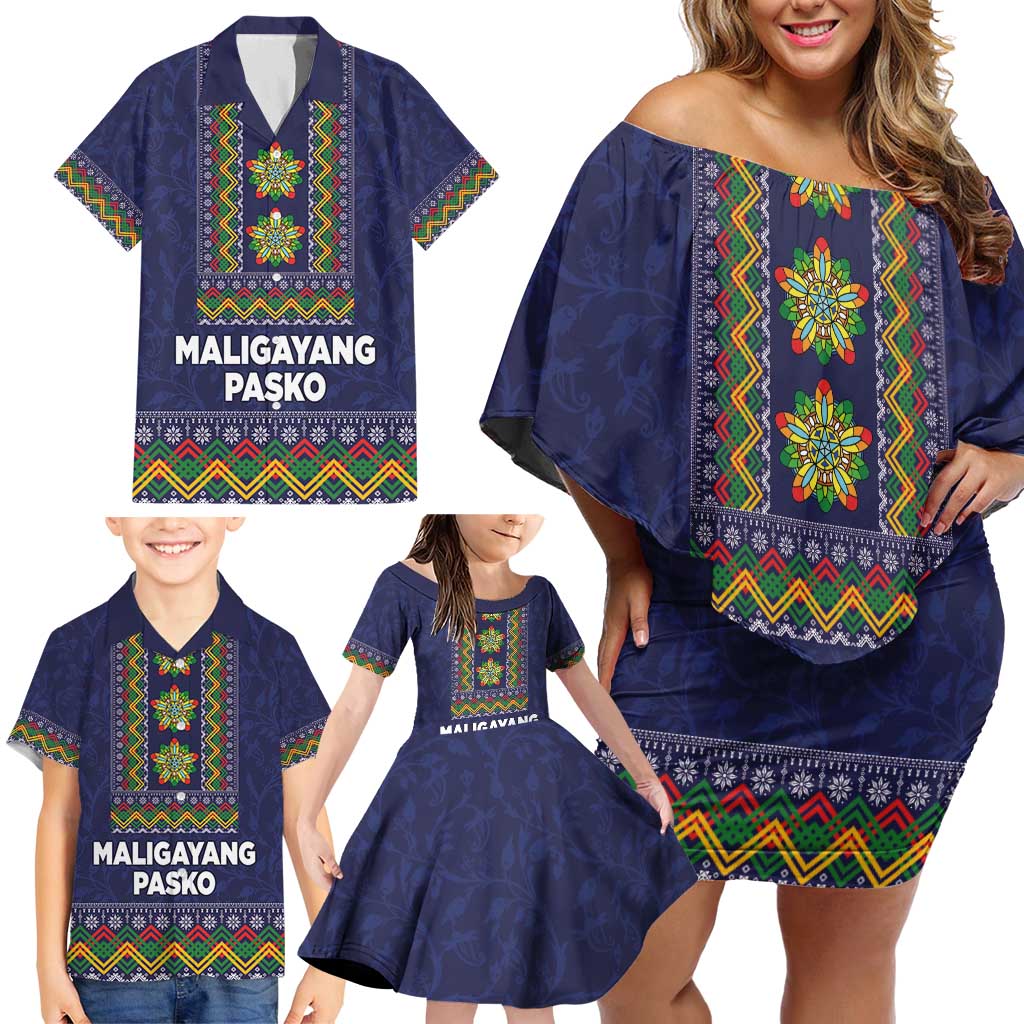 Philippines Merry Christmas Family Matching Off Shoulder Short Dress and Hawaiian Shirt Maligayang Pasko with Parol and Xmas Pattern Barong Style LT03 - Polynesian Pride