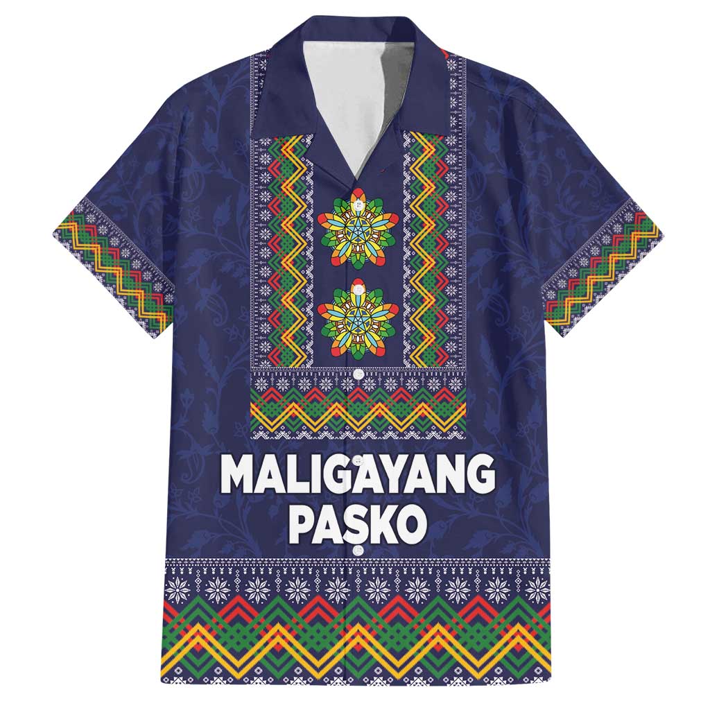 Philippines Merry Christmas Family Matching Off Shoulder Short Dress and Hawaiian Shirt Maligayang Pasko with Parol and Xmas Pattern Barong Style LT03 Dad's Shirt - Short Sleeve Blue - Polynesian Pride