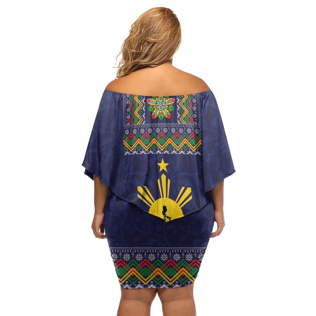 Philippines Merry Christmas Family Matching Off Shoulder Short Dress and Hawaiian Shirt Maligayang Pasko with Parol and Xmas Pattern Barong Style LT03 - Polynesian Pride