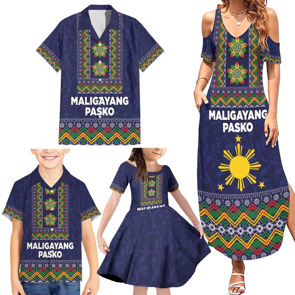 Philippines Merry Christmas Family Matching Summer Maxi Dress and Hawaiian Shirt Maligayang Pasko with Parol and Xmas Pattern Barong Style LT03 - Polynesian Pride