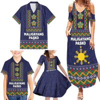 Philippines Merry Christmas Family Matching Summer Maxi Dress and Hawaiian Shirt Maligayang Pasko with Parol and Xmas Pattern Barong Style LT03 - Polynesian Pride