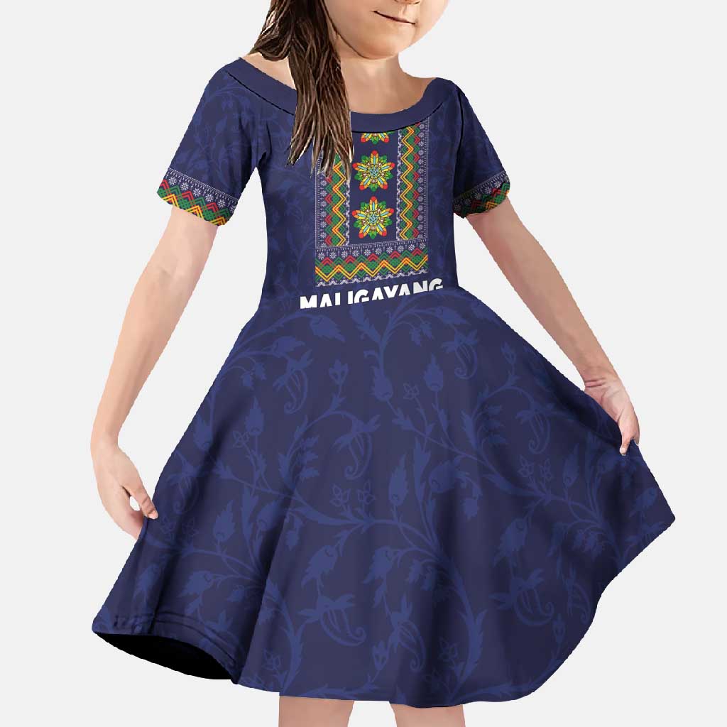 Philippines Merry Christmas Family Matching Tank Maxi Dress and Hawaiian Shirt Maligayang Pasko with Parol and Xmas Pattern Barong Style LT03 Daughter's Dress Blue - Polynesian Pride