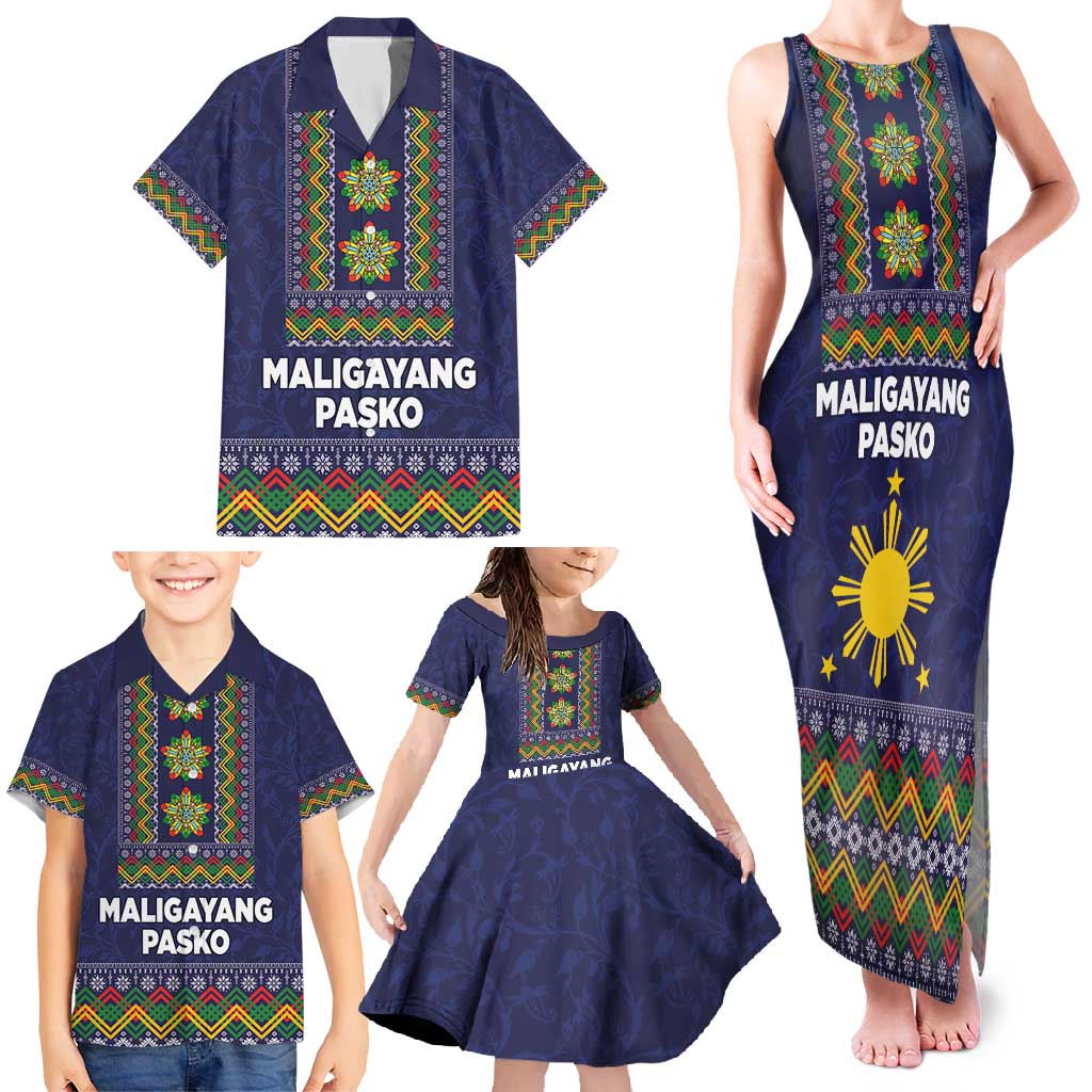 Philippines Merry Christmas Family Matching Tank Maxi Dress and Hawaiian Shirt Maligayang Pasko with Parol and Xmas Pattern Barong Style LT03 - Polynesian Pride