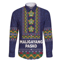 Philippines Merry Christmas Family Matching Tank Maxi Dress and Hawaiian Shirt Maligayang Pasko with Parol and Xmas Pattern Barong Style LT03 Dad's Shirt - Long Sleeve Blue - Polynesian Pride