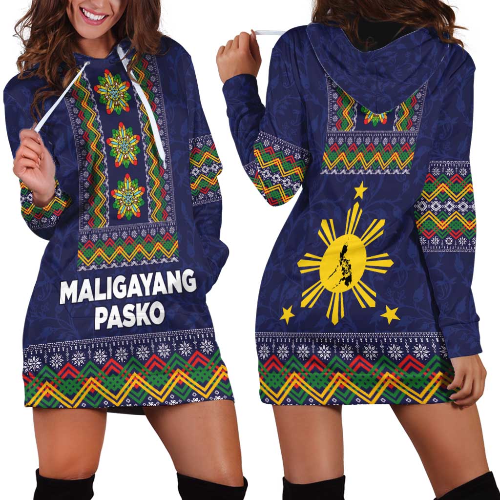 Philippines Merry Christmas Hoodie Dress Maligayang Pasko with Parol and Xmas Pattern Barong Style LT03 - Polynesian Pride