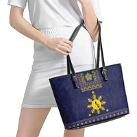 Philippines Merry Christmas Leather Tote Bag Maligayang Pasko with Parol and Xmas Pattern Barong Style LT03 - Polynesian Pride