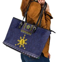 Philippines Merry Christmas Leather Tote Bag Maligayang Pasko with Parol and Xmas Pattern Barong Style LT03 - Polynesian Pride