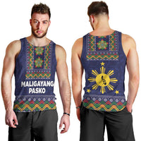 Philippines Merry Christmas Men Tank Top Maligayang Pasko with Parol and Xmas Pattern Barong Style