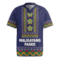 Philippines Merry Christmas Rugby Jersey Maligayang Pasko with Parol and Xmas Pattern Barong Style LT03 Blue - Polynesian Pride