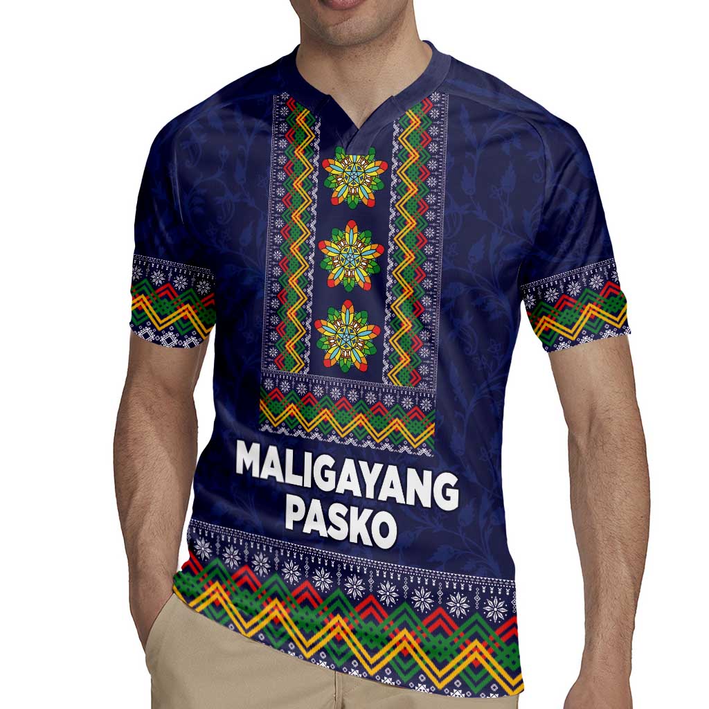 Philippines Merry Christmas Rugby Jersey Maligayang Pasko with Parol and Xmas Pattern Barong Style LT03 - Polynesian Pride