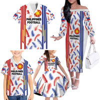 Custom Philippines Champions Football Jersey Family Matching Off The Shoulder Long Sleeve Dress and Hawaiian Shirt LT03 - Polynesian Pride