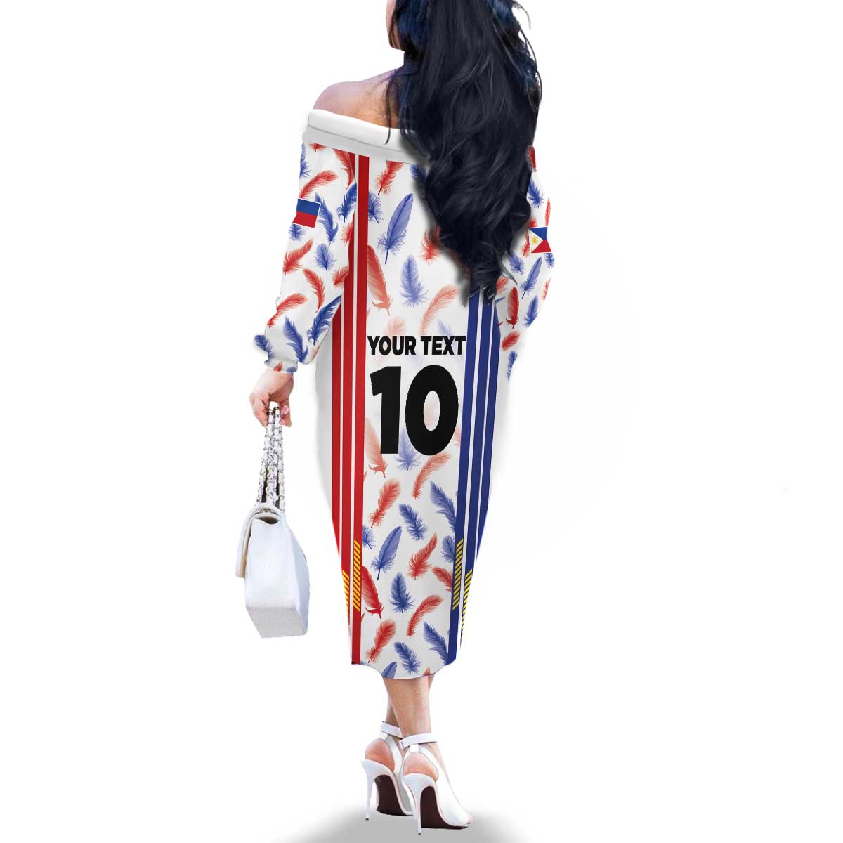 Custom Philippines Champions Football Jersey Family Matching Off The Shoulder Long Sleeve Dress and Hawaiian Shirt LT03 - Polynesian Pride