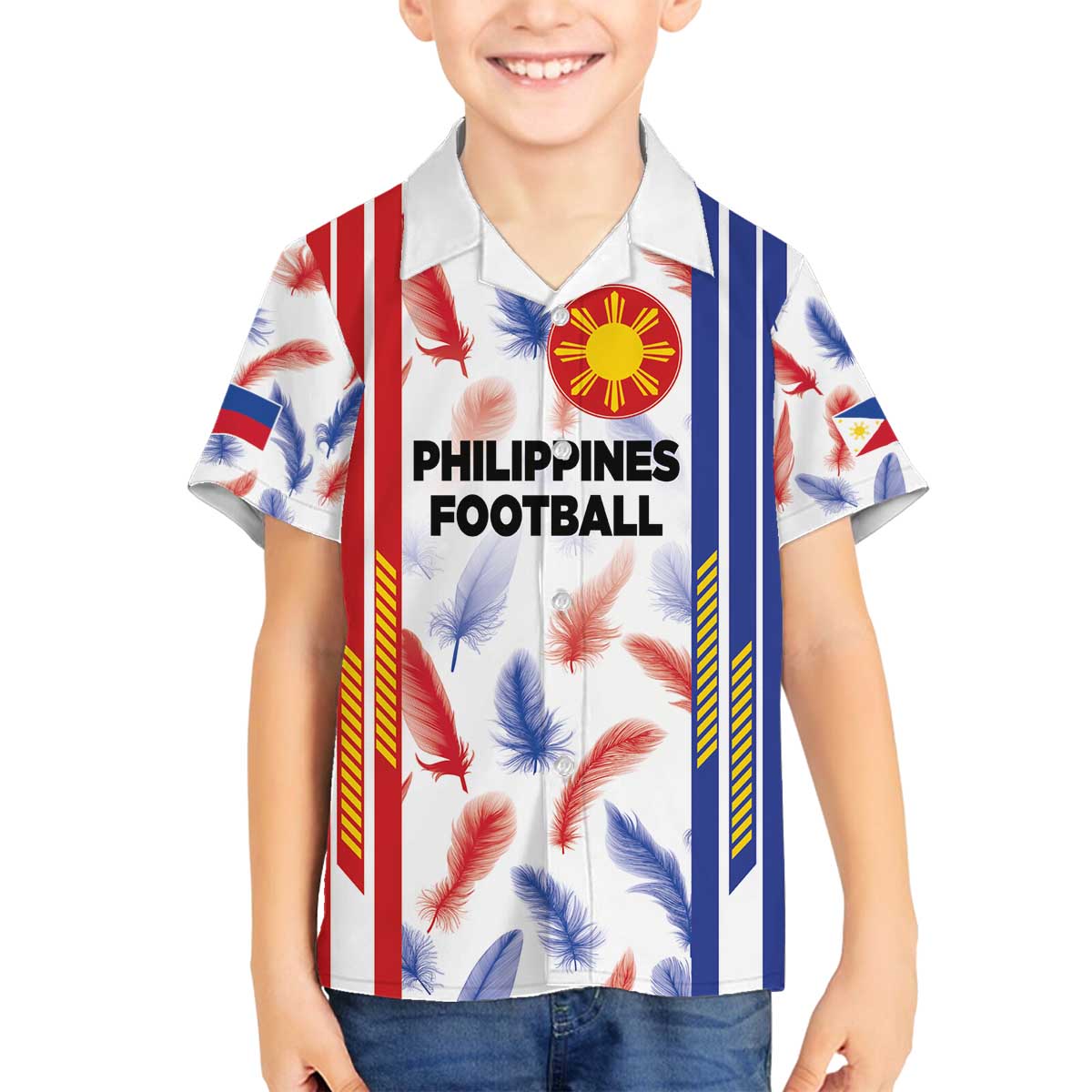 Custom Philippines Champions Football Jersey Family Matching Off The Shoulder Long Sleeve Dress and Hawaiian Shirt LT03 Son's Shirt White - Polynesian Pride