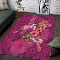 Hawaiian Turtle Love Couple Area Rug - Sweet Hibiscus and Kakau Pattern Rose Color LT03 Pink - Polynesian Pride