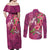 Hawaiian Turtle Love Couple Couples Matching Off Shoulder Maxi Dress and Long Sleeve Button Shirt - Sweet Hibiscus and Kakau Pattern Rose Color