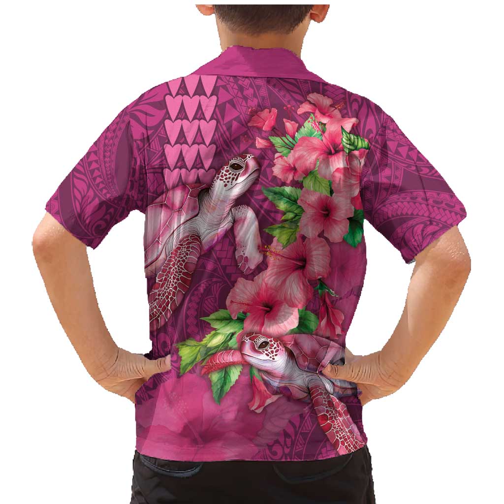 Hawaiian Turtle Love Couple Family Matching Mermaid Dress and Hawaiian Shirt - Sweet Hibiscus and Kakau Pattern Rose Color LT03 - Polynesian Pride