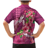 Hawaiian Turtle Love Couple Family Matching Mermaid Dress and Hawaiian Shirt - Sweet Hibiscus and Kakau Pattern Rose Color LT03 - Polynesian Pride