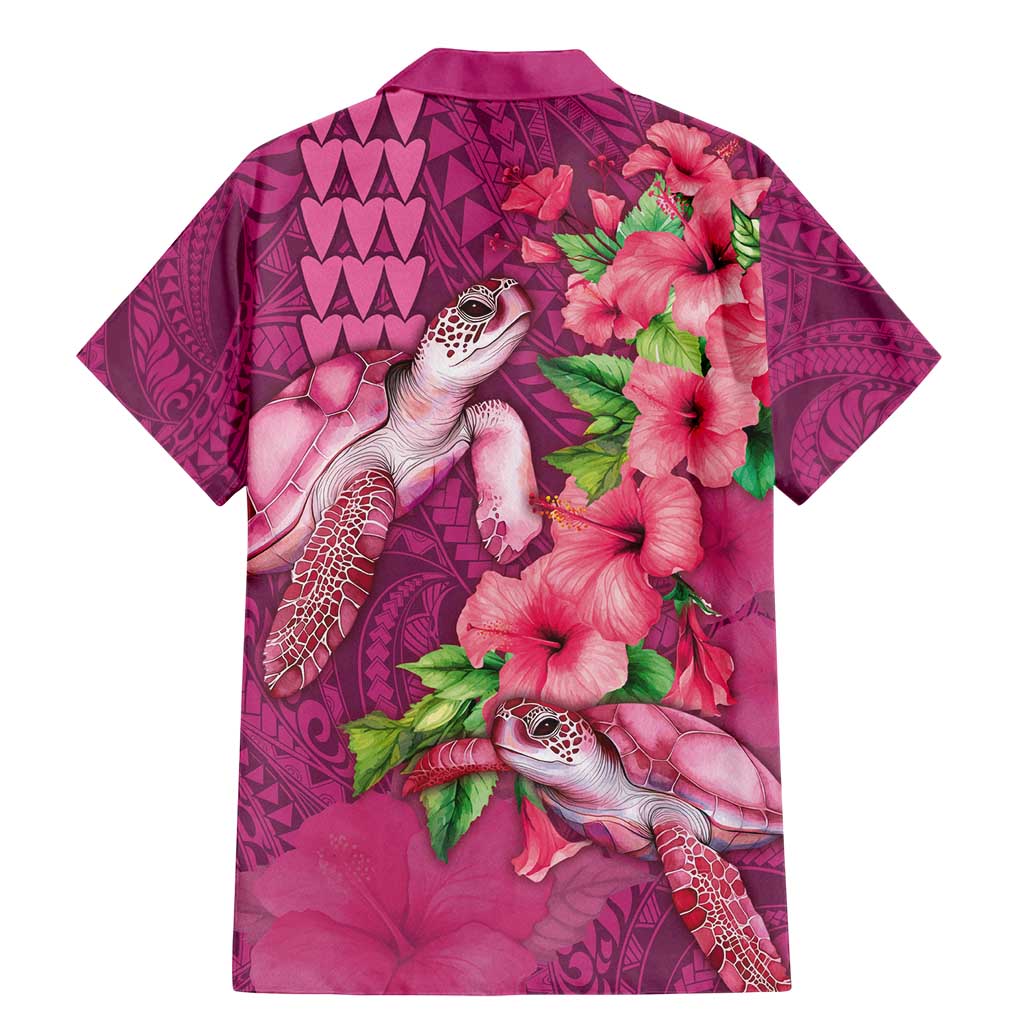Hawaiian Turtle Love Couple Family Matching Mermaid Dress and Hawaiian Shirt - Sweet Hibiscus and Kakau Pattern Rose Color LT03 - Polynesian Pride