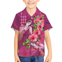 Hawaiian Turtle Love Couple Family Matching Puletasi and Hawaiian Shirt - Sweet Hibiscus and Kakau Pattern Rose Color LT03 Son's Shirt Pink - Polynesian Pride