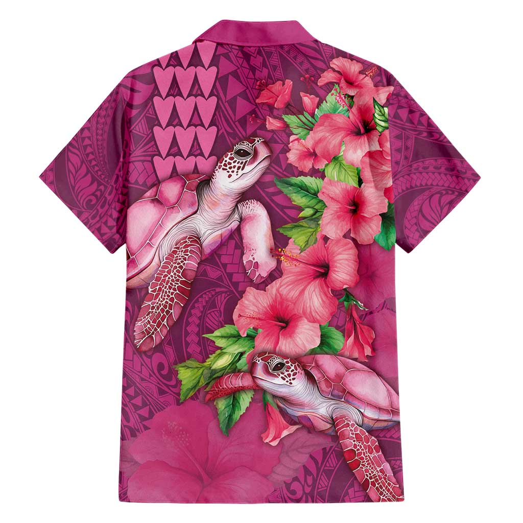 Hawaiian Turtle Love Couple Family Matching Short Sleeve Bodycon Dress and Hawaiian Shirt - Sweet Hibiscus and Kakau Pattern Rose Color LT03 - Polynesian Pride