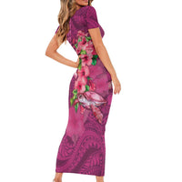 Hawaiian Turtle Love Couple Family Matching Short Sleeve Bodycon Dress and Hawaiian Shirt - Sweet Hibiscus and Kakau Pattern Rose Color LT03 - Polynesian Pride