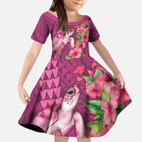 Hawaiian Turtle Love Couple Family Matching Summer Maxi Dress and Hawaiian Shirt - Sweet Hibiscus and Kakau Pattern Rose Color LT03 Daughter's Dress Pink - Polynesian Pride