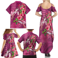 Hawaiian Turtle Love Couple Family Matching Summer Maxi Dress and Hawaiian Shirt - Sweet Hibiscus and Kakau Pattern Rose Color LT03 - Polynesian Pride