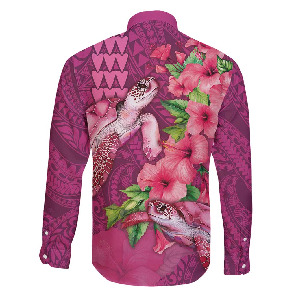 Hawaiian Turtle Love Couple Family Matching Summer Maxi Dress and Hawaiian Shirt - Sweet Hibiscus and Kakau Pattern Rose Color LT03 - Polynesian Pride