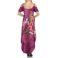 Hawaiian Turtle Love Couple Family Matching Summer Maxi Dress and Hawaiian Shirt - Sweet Hibiscus and Kakau Pattern Rose Color LT03 - Polynesian Pride
