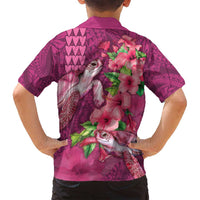 Hawaiian Turtle Love Couple Family Matching Tank Maxi Dress and Hawaiian Shirt - Sweet Hibiscus and Kakau Pattern Rose Color LT03 - Polynesian Pride