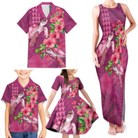 Hawaiian Turtle Love Couple Family Matching Tank Maxi Dress and Hawaiian Shirt - Sweet Hibiscus and Kakau Pattern Rose Color LT03 - Polynesian Pride