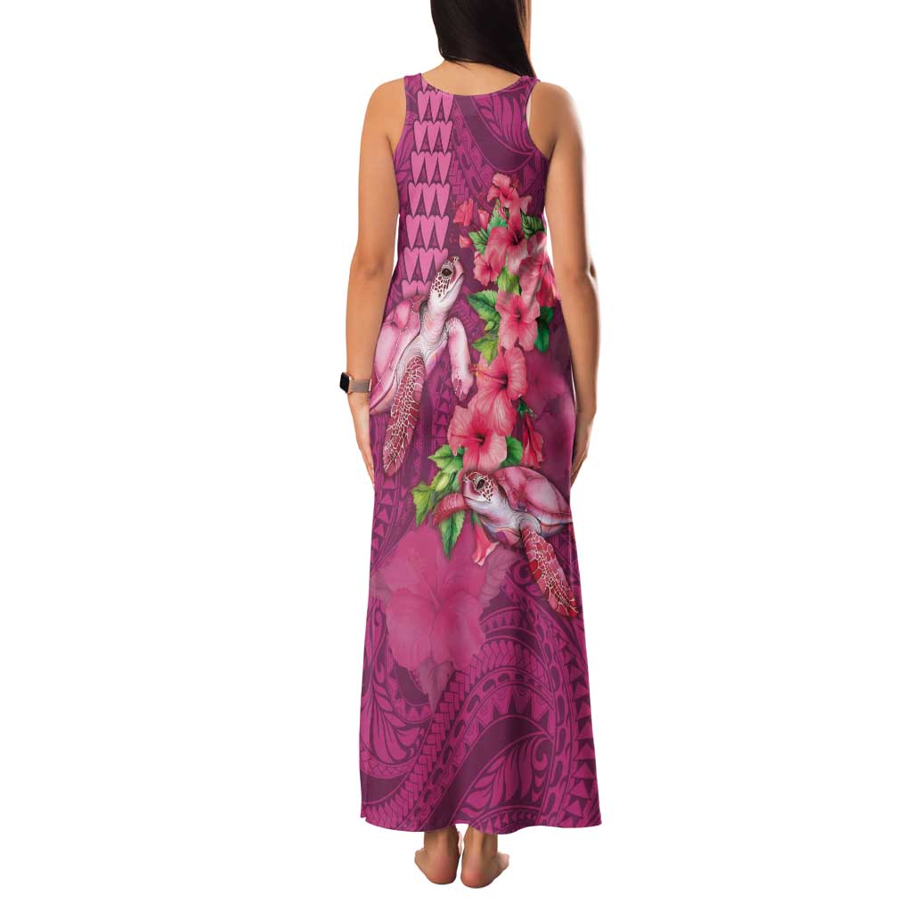 Hawaiian Turtle Love Couple Family Matching Tank Maxi Dress and Hawaiian Shirt - Sweet Hibiscus and Kakau Pattern Rose Color LT03 - Polynesian Pride