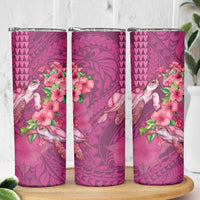 Hawaiian Turtle Love Couple Skinny Tumbler Sweet Hibiscus and Kakau Pattern Rose Color LT03 - Polynesian Pride