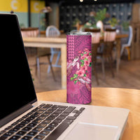 Hawaiian Turtle Love Couple Skinny Tumbler Sweet Hibiscus and Kakau Pattern Rose Color LT03 - Polynesian Pride