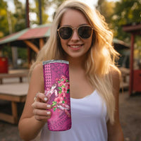 Hawaiian Turtle Love Couple Skinny Tumbler Sweet Hibiscus and Kakau Pattern Rose Color LT03 - Polynesian Pride
