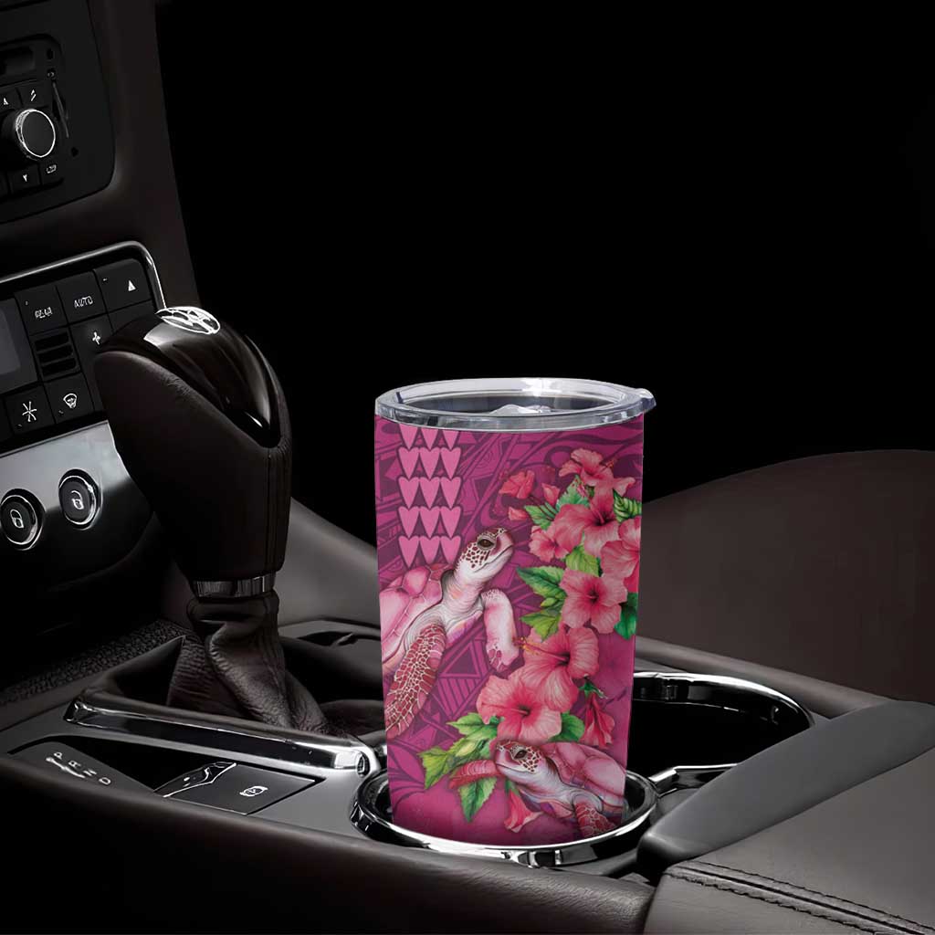 Hawaiian Turtle Love Couple Tumbler Cup Sweet Hibiscus and Kakau Pattern Rose Color