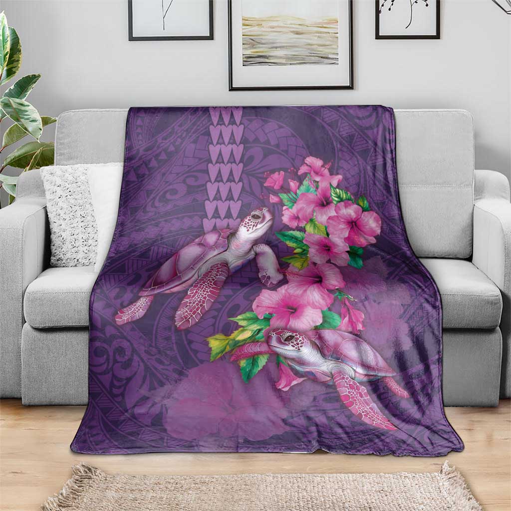 Hawaiian Turtle Love Couple Blanket - Sweet Hibiscus and Kakau Pattern Deep Purple Color LT03 - Polynesian Pride