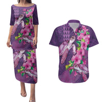 Hawaiian Turtle Love Couple Couples Matching Puletasi and Hawaiian Shirt - Sweet Hibiscus and Kakau Pattern Deep Purple Color LT03 Purple - Polynesian Pride