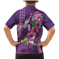 Hawaiian Turtle Love Couple Family Matching Mermaid Dress and Hawaiian Shirt - Sweet Hibiscus and Kakau Pattern Deep Purple Color LT03 - Polynesian Pride