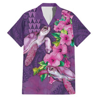 Hawaiian Turtle Love Couple Family Matching Mermaid Dress and Hawaiian Shirt - Sweet Hibiscus and Kakau Pattern Deep Purple Color LT03 Dad's Shirt - Short Sleeve Purple - Polynesian Pride
